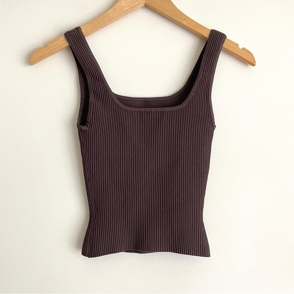 Aritzia Babaton Sculpt Knit Squareneck Ribbed Long Tank in Rich Mocha Brown - Picture 5 of 10